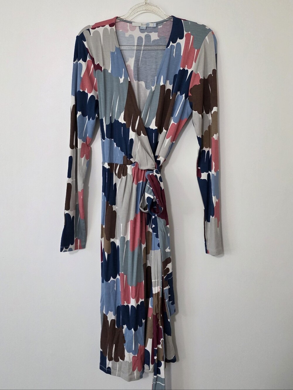 Boden Wrap Dress Jersey Graphic Print Boho Earthy Twee Mod Retro Artsy Sz 10